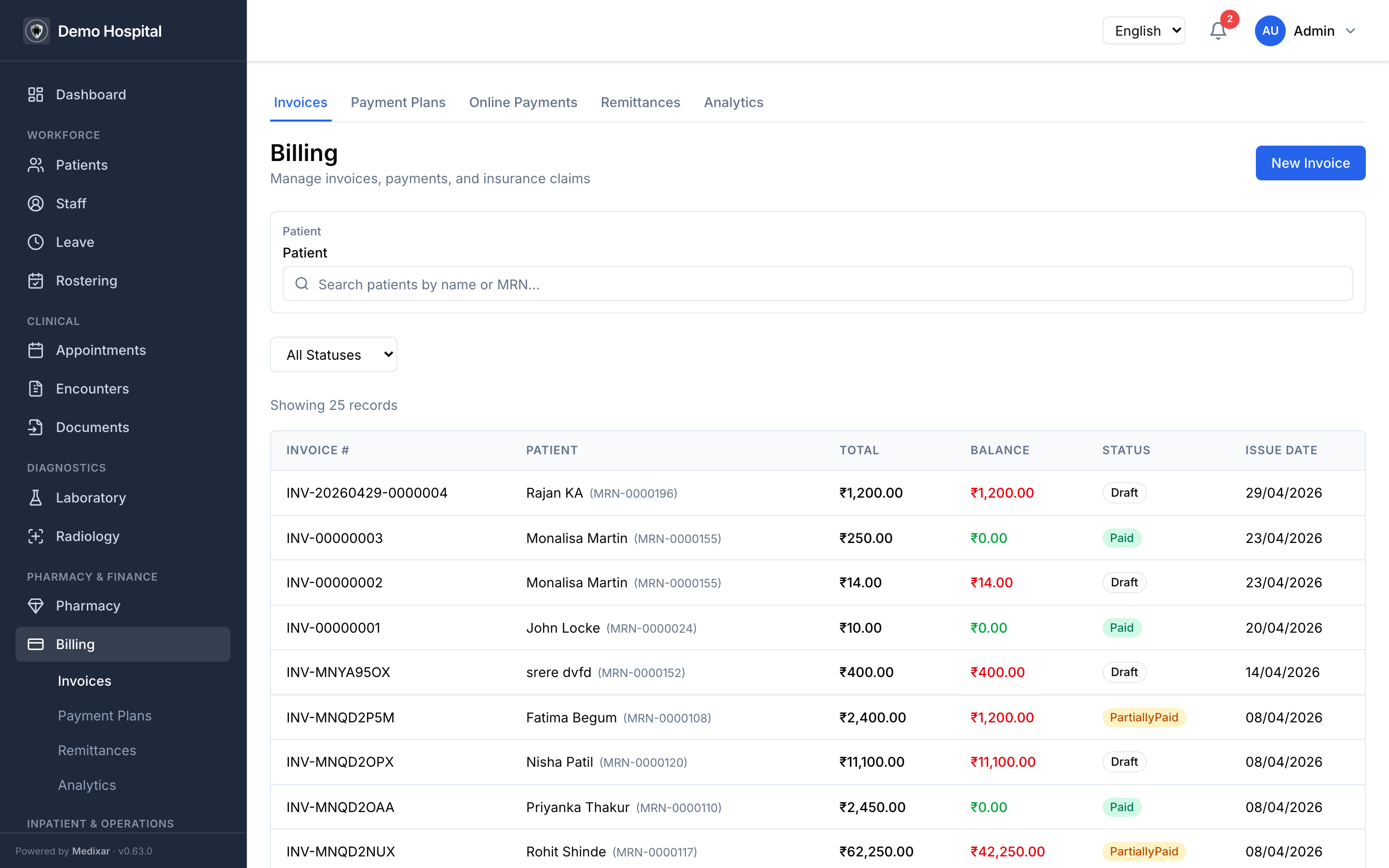 Billing module with invoices and GST line items